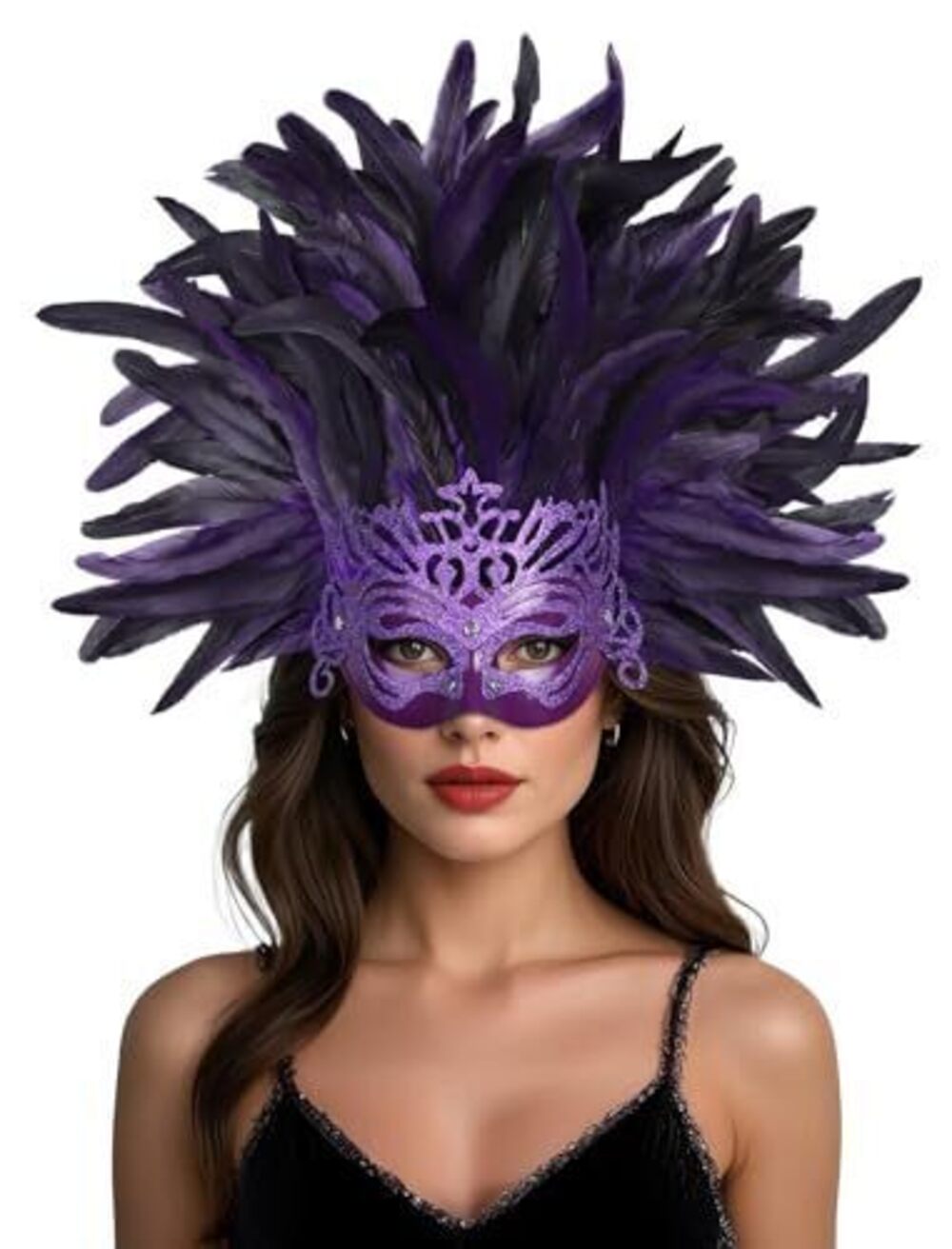 6260 Venetian Feather Mask Headwear Luxury Masquerade Mask for Halloween